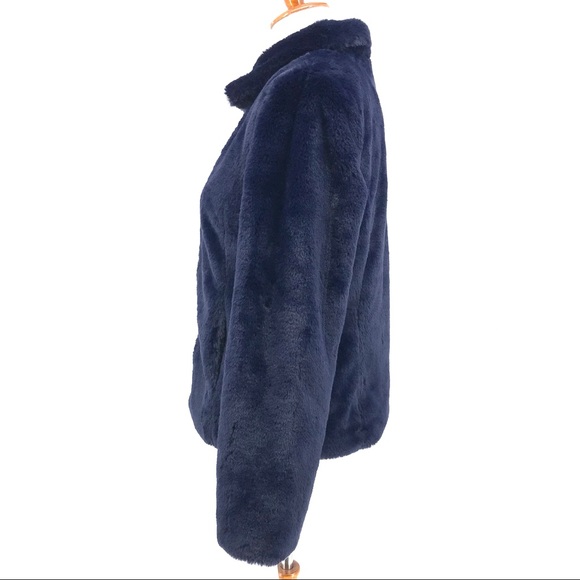 Maison Jules Navy Blue Reversible Faux Fur Long Sleeve Jacket Coat - Picture 5 of 16
